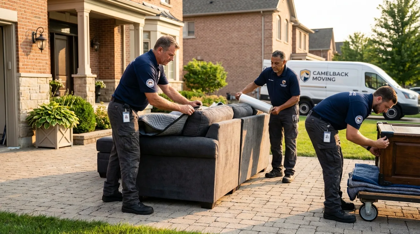 Large estate moving crew wrapping furniture in Ore City, TX