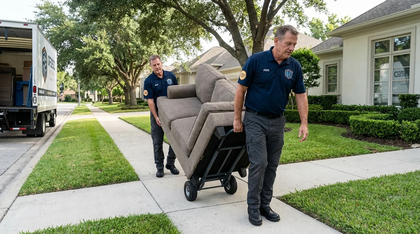 Local residential moving crew loading furniture in Ore City, TX